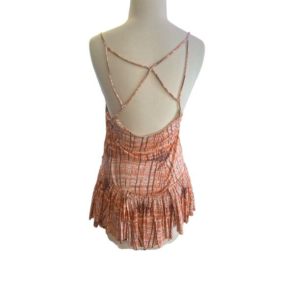 XS Free People Coral Comb Spaghetti Strap Ruffle Hem Tunic Blouse MSRP $78 - Picture 4 of 5